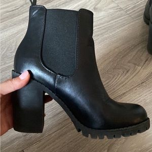 Black leather ankle booties